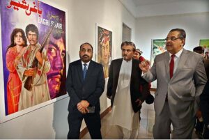 Caretaker Federal Minister for National Heritage and Culture Jamal Shah along with Caretaker Federal Minister for Religious Affairs & Interfaith Harmony Aneeq Ahmed cutting ribbon to inaugurate two-week long "Teaching of Calligraphy to Madrassa Students as a creative segment of Curriculum" at PNCA