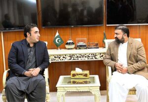 Caretaker Federal Minister for Interior, Sarfraz Ahmed Bugti in a meeting with Chairman Pakistan People’s Party Bilawal Bhutto Zardari