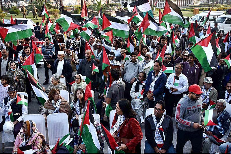 Activists Of Civil Society Holding Palestine Flags And Placards During ...