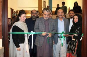 Caretaker Federal Minister for National Heritage and Culture Jamal Shah addressing at closing ceremony of two-week long Calligraphy Workshop for Madrasa students, an exhibition and certificate distribution to students at PNCA.