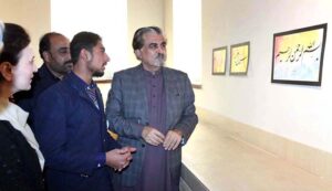 Caretaker Federal Minister for National Heritage and Culture Jamal Shah addressing at closing ceremony of two-week long Calligraphy Workshop for Madrasa students, an exhibition and certificate distribution to students at PNCA.