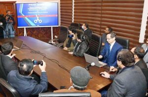 Speaker National Assembly Raja Pervez Ashraf launching the web portal for the Parliamentary Reporters Association (PRA).