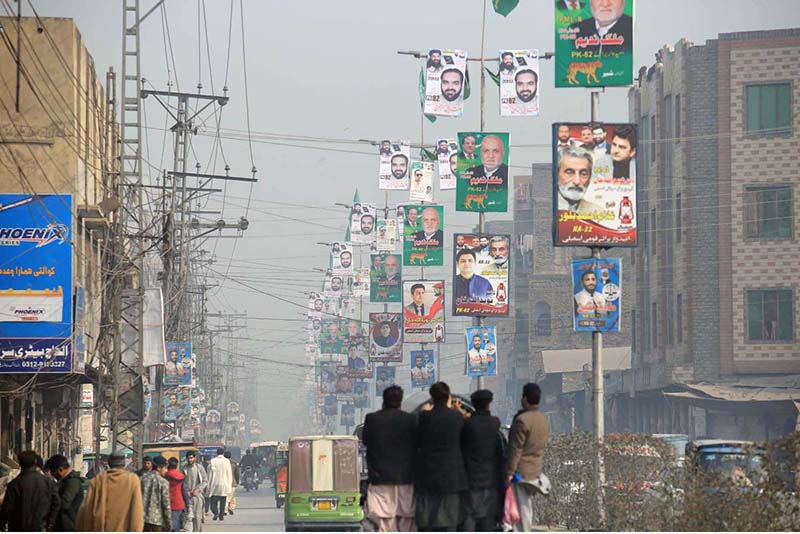 A View Of Different Political Parties Banners Displayed On Street   APP35 190124Peshawar 