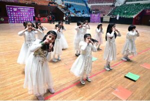 Players showing their skills during opening ceremony of National Students Olympic Games-2024 at Liaquat Gymnasium, Pakistan Sports Complex.