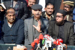 Istehkam-e-Pakistan Party (IPP) Chairman Jahangir Tareen addressing a press conference