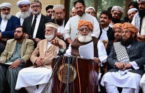  President of Jamiat Ulema-e-Islam (F), Maulana Fazal Ur Rehman addresses a media talk at G-6/4.