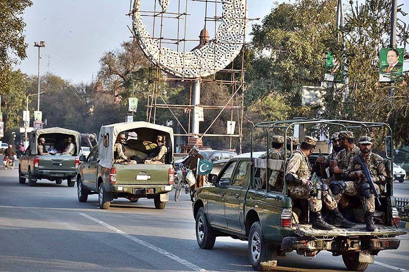 A Convoy Of Army Personnel Patrols Along A Road In The City To Develop   APP40 060224Lahore 