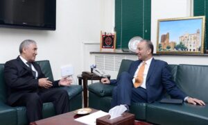 Ambassador of Turkmenistan H.E. Atadjan Movlamov called on Federal Minister for Petroleum Dr Musadik Malik.