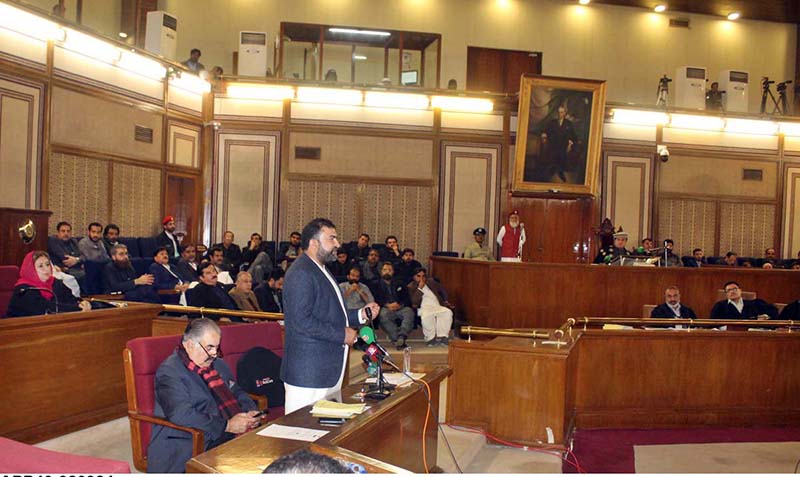 Balochistan Chief Minister Mir Sarfraz Bugti addressing during session of Balochistan Assembly