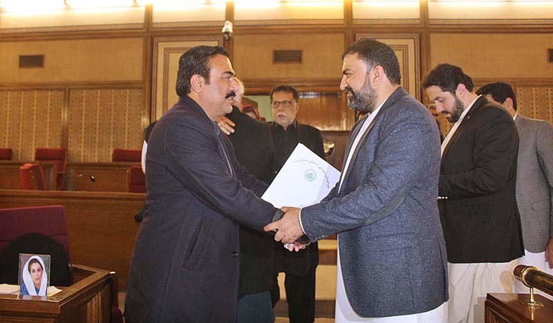 Balochistan Chief Minister Mir Sarfraz Bugti addressing during session of Balochistan Assembly