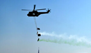 Pakistan Air Force fighter aircrafts demonstrate aerobic feats participating in Pakistan Day 2024 parade ceremony, at Shakarparian Parade Ground