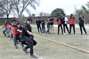 Students participating in a rugby game during the Annual Sports Festival 2024 of STAK group of Colleges