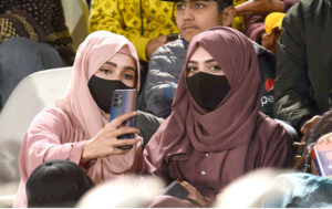 Spectators enjoying Pakistan Super League (PSL) Twenty20 cricket match playing between Peshawar Zalmi and Multan Sultans at Pindi Stadium