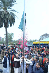 Deputy Commissioner, Abdullah Nair Sheikh is hoisting national flag to mark the Pakistan Day at DC Office