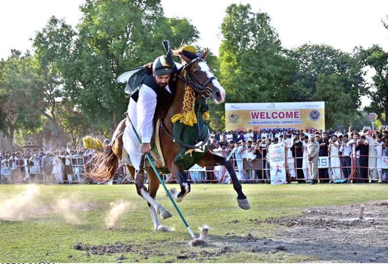 Horse rider participating in Tent-Pegging competition during opening ...