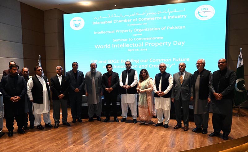 Federal Minister for Commerce, Jam Kamal Khan addressing on the occasion of "World IP Day Seminar 2024" organized by IPO-Pakistan in collaboration with Islamabad Chamber of Commerce & Industry at Islamabad Chamber of Commerce(ICCI)