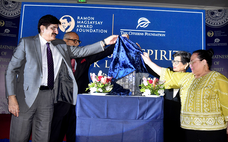 Sindh Chief Minister Syed Murad Ali Shah speaks at The Citizens Foundation (TCF) event: "Greatness of Spirit: Book Launch" at a local hotel