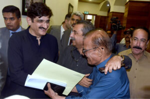 Sindh Chief Minister, Syed Murad Ali Shah talks to media at Sindh Assembly.