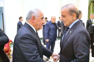 Prime Minister Muhammad Shehbaz Sharif meets the Prime Minister of Azerbaijan H.E. Ali Asadov at a commemoration ceremony organised in honor of late Iranian President Dr. Seyyed Ebrahim Raisi.