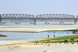 A view of dry beds of Indus River at Hussenabad.