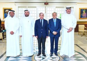 Minister of State for Foreign Affairs of the State of Qatar H.E. Dr. Mohammed bin Abdulaziz Al-Khulaifi calls on Prime Minister Muhammad Shehbaz Sharif.