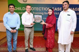 Advisor to the Chief Minister for Social Welfare, Special Education Mashal Yousafzai addressing during the closing ceremony of Child Protection Case Management Foundation Training for District Child Protection Units.