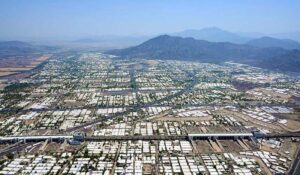 An aerial view of Mina Tent City where Hajj pilgrims stay in Mina over multiple nights in the month of Dhu al-Hijjah, giving Mina the nickname "City of Tents." With a capacity of up to 3 million people, Mina has been called the largest tent city in the world