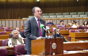 Minister for Finance and Revenue Senator Muhammad Aurangzeb addressing to wind up the Federal Budget 2024-2025 in the National Assembly of Pakistan.