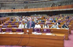 Minister for Finance and Revenue Senator Muhammad Aurangzeb addressing to wind up the Federal Budget 2024-2025 in the National Assembly of Pakistan.