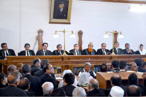 A view of Full Court Reference on the eve of elevation of Hon’ble Chief Justice Sindh High Court Mr. Justice Aqeel Ahmed Abbasi to the Supreme Court of Pakistan at the Committee Court room No. 1 High Court of Sindh Karachi