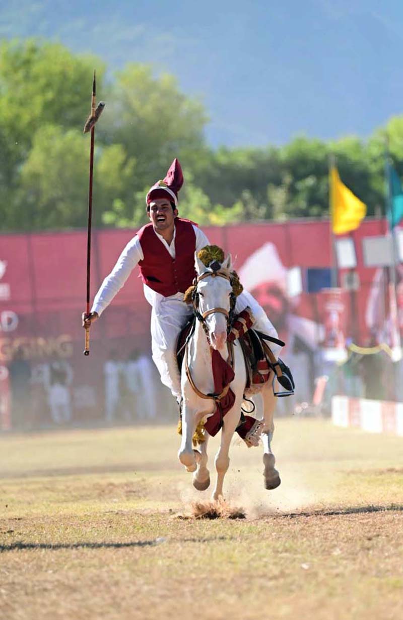 Horse riders participating in 12th Tent Pegging Championship 2024 at ...