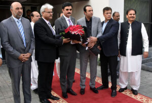 KPK Governor Faisal Karim Kundi addressing the business community at Federation of Pakistan Chambers of Commerce and Industry (FPCCI) Regional Office.