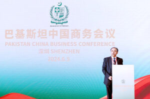 Federal Secretary for Maritime Affairs Syed Zafar Ali Shah briefing the Investors/business community about Gwadar Free Zone in Pak China Business Conference.