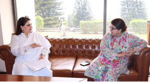 Chairperson of the Benazir Income Support Programme, Senator Rubina Khalid, meets with Minister of State for IT & Telecommunication, Ms. Shaza Fatima Khawaja, to devise a national-level strategy with the assistance of MOIT to protect people from deceptive practices exploiting the name of BISP.