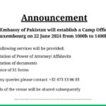 Pakistan embassy to establish camp office in Luxembourg on June 22