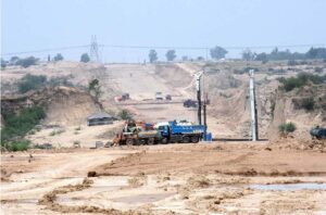 Heavy machinery being used during construction work of Rawalpindi Ring Road project, Rawalpindi Ring Road is 38.3 kilometer between the cities of Rawalpindi and Islamabad. Ring Road starts from Channi Alam Sher Bridge near Rawat and end near Thalian Interchange close to the Lahore-Islamabad Motorway