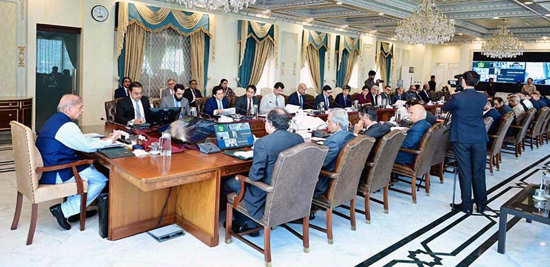 Prime Minister Muhammad Shehbaz Sharif chairs a review meeting on the ...