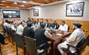 Chief Minister Gilgit-Baltistan Haji Gulbar Khan presiding over the meeting regarding the security arrangements in the coming month of Muharram ul Haram.