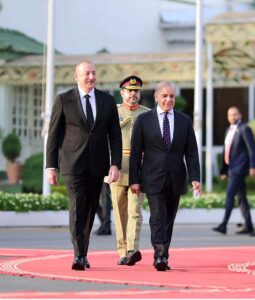 President of Azerbaijan H.E. Ilham Aliyev inspects the guard of honor being presented to him at the Prime Minister House