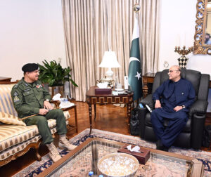 The newly-appointed IG Balochistan, Moazzam Jah Ansari, calls on President Asif Ali Zardari, at Aiwan-e-Sadr.