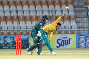 South Africa Women team bowler in action during second T20 International Cricket match playing against Pakistan women team at Multan Cricket Stadium