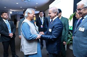 Chief Advisor (Head of Government) of the Interim Governmemt of Bangladesh Dr. Muhammad Yunus receives Prime Minister Muhammad Shehbaz Sharif at the reception to commemorate 50th Anniversary of Bangladesh's membership in the United Nations.