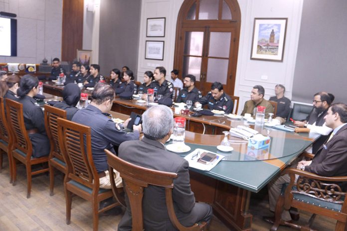 Mayor Karachi Barrister Murtaza Wahab talking to the delegation of the participants of the Specialized Training Program of the Police Service