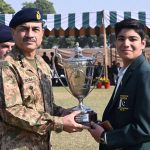 General Syed Asim Munir, NI (M), Chief of Army Staff (COAS) awards trophy to the winner at the Closing Ceremony of 44th Pakistan Army Rifle Association (PARA) Central Meet at the Army Marksmanship Unit