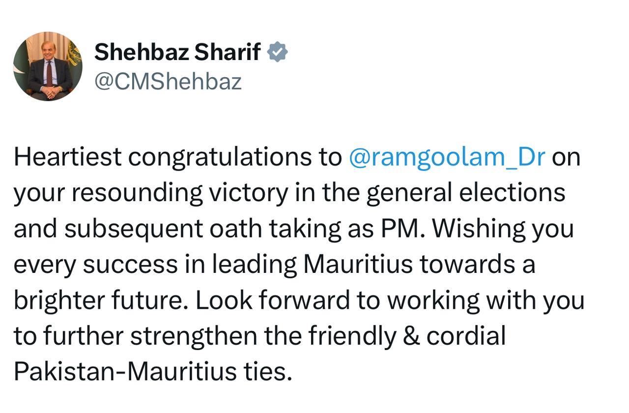 PM congratulates newly elected Prime Minister of Mauritius