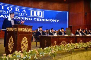 Chairman Senate of Pakistan, Syed Yousaf Raza Gillani addressing during degree awarding ceremony 2025 of Iqra University at Jinnah Convention center