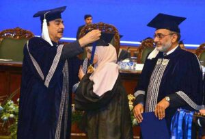 Chairman Senate of Pakistan, Syed Yousaf Raza Gillani addressing during degree awarding ceremony 2025 of Iqra University at Jinnah Convention center