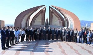 Azerbaijan's Minister for Defence Industry, H.E. Vugar Mustafayev, in a group photograph with delegation during their visit to Pakistan Monument on the occasion of Pakistan-Azerbaijan 8th Joint Commission Meeting.