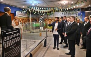 Azerbaijan's Minister for Defence Industry, H.E. Vugar Mustafayev, in a group photograph with delegation during their visit to Pakistan Monument on the occasion of Pakistan-Azerbaijan 8th Joint Commission Meeting.