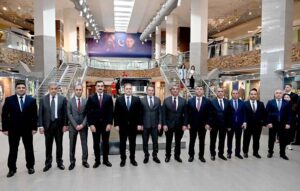 Azerbaijan's Minister for Defence Industry, H.E. Vugar Mustafayev, in a group photograph with delegation during their visit to Pakistan Monument on the occasion of Pakistan-Azerbaijan 8th Joint Commission Meeting.